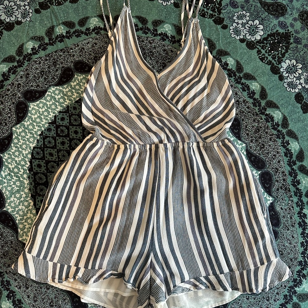 American Eagle Striped Spaghetti-strap Short Romper